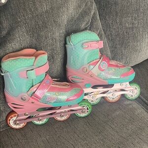 Kids Roller Skates with Pink and Green Accents